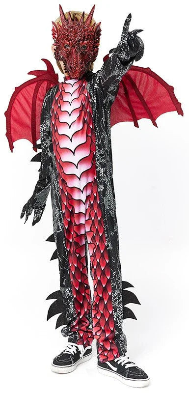 Disfraz de Dragón Negro y Rojo con Alas para Niño Dragón y Dinosaurio Partilandia