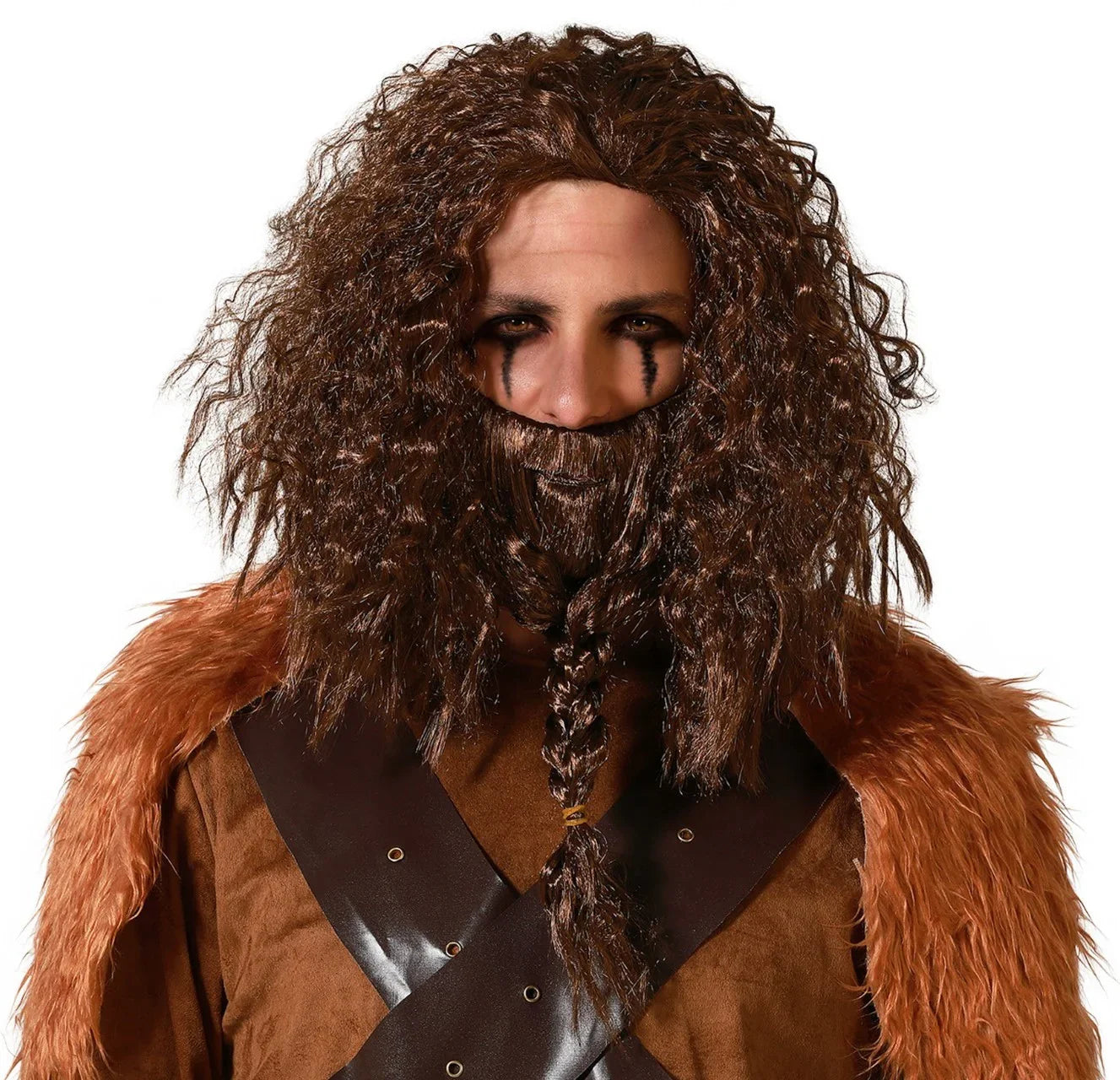 Peluca de Vikingo Castaña y Barba con Trenza Complementos Vikingos Atosa