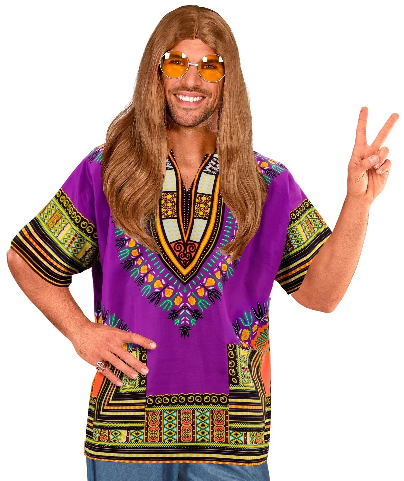 Camiseta Hippie Morada Estilo Dashiki para Hombre Hippie Widmann