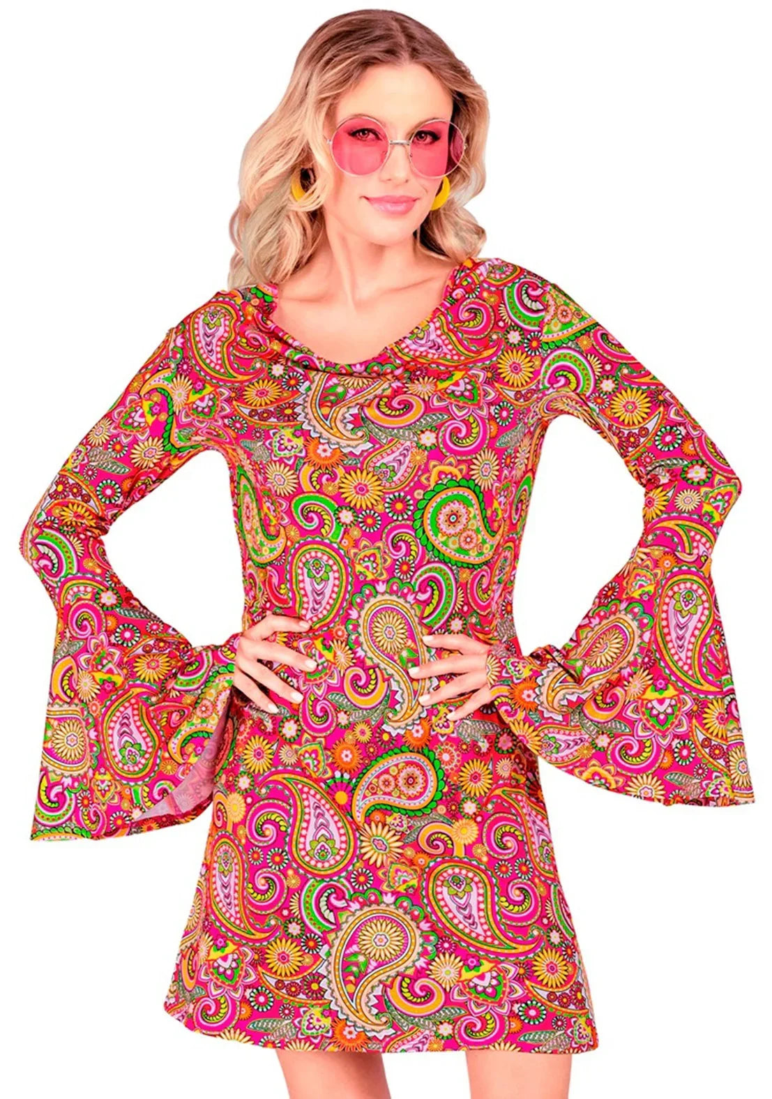 Disfraz Años 60 con Estampado Paisley Rosa para Mujer Años 60 Widmann