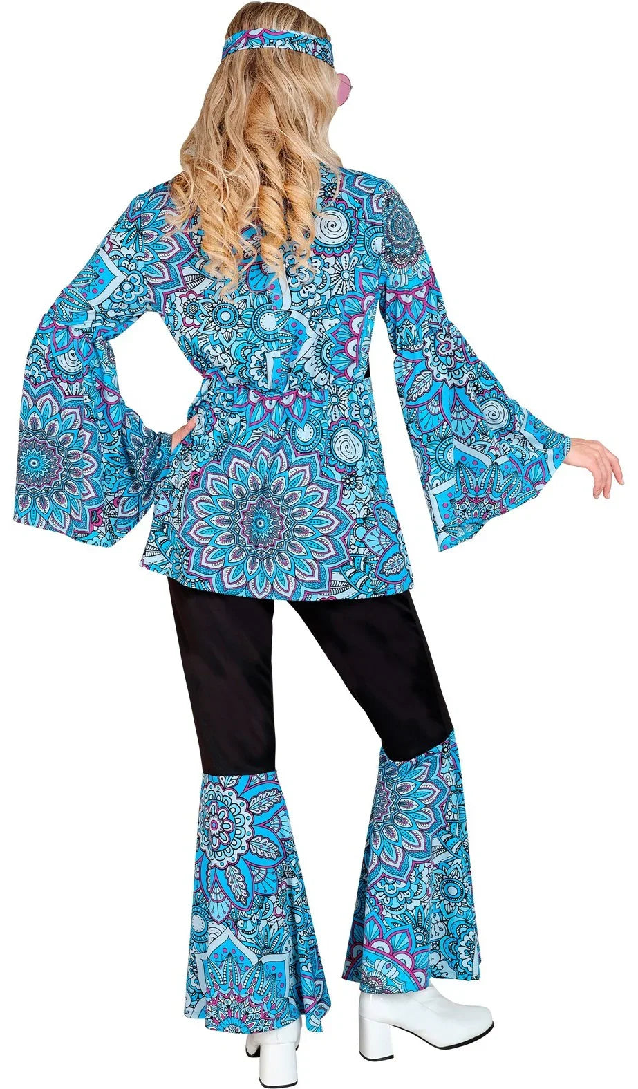 Disfraz Hippie Años 60 con Estampado Mandala Azul para Mujer Hippies Widmann