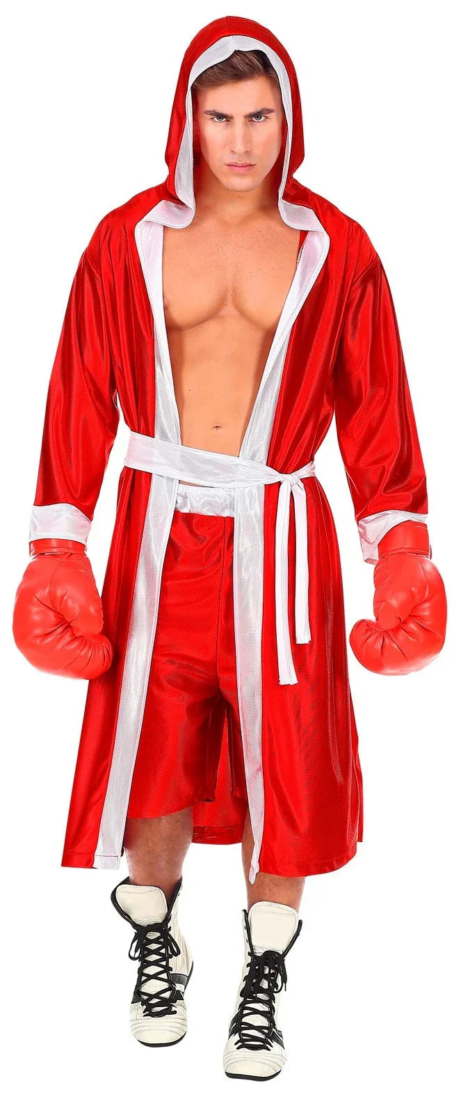 Disfraz de Boxeador Rojo con Bata para Hombre Boxeadores Widmann