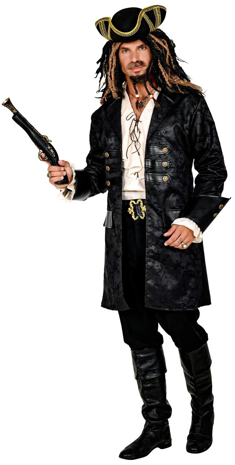 Chaqueta Steampunk o Pirata Larga Negra Efecto Cuero Chaquetas y Fracs Widmann