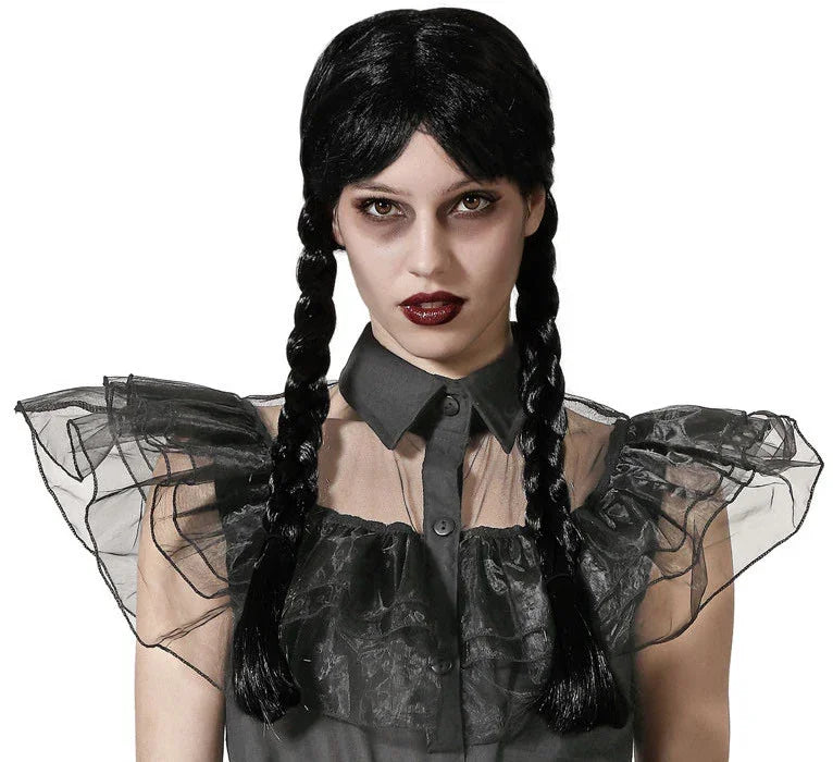 Peluca de Miércoles Addams con Flequillo para Mujer Pelucas de Miércoles Addams Atosa