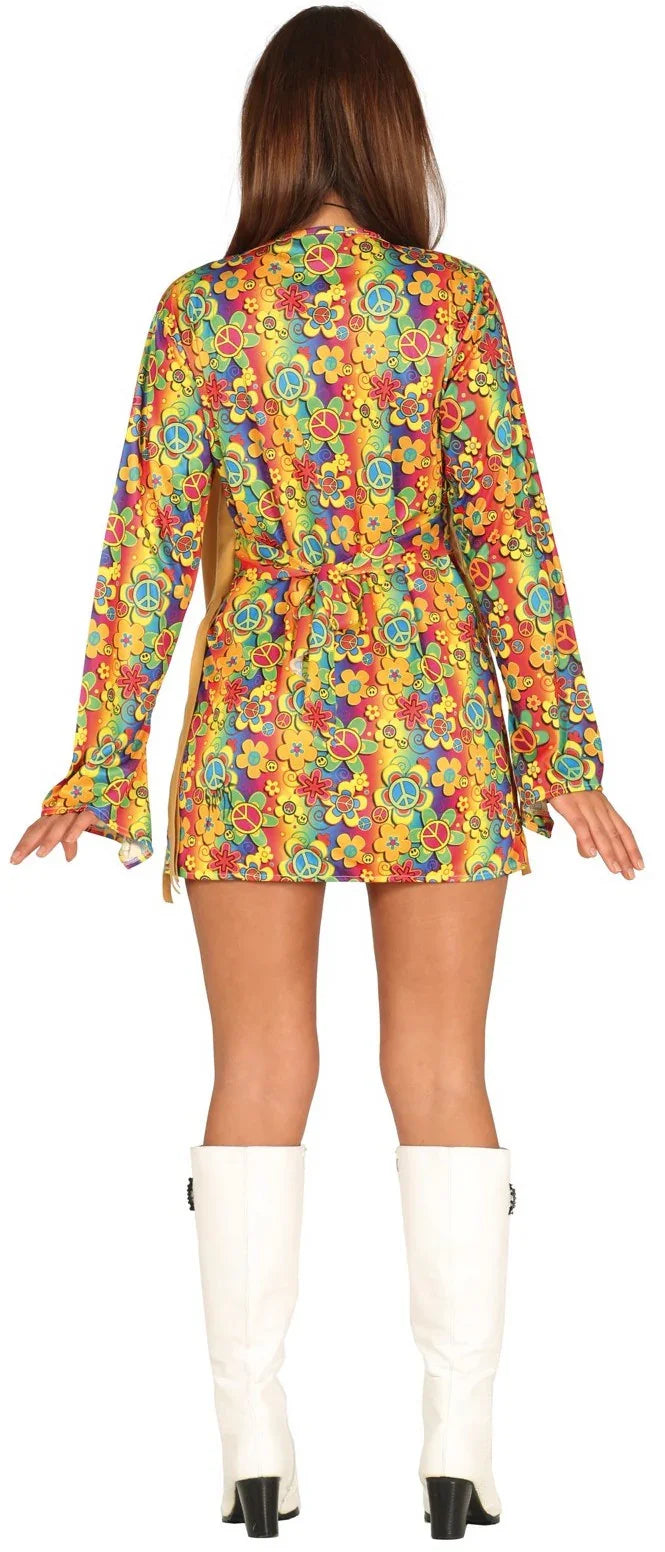 Disfraz de Hippie Corto con Chaleco para Mujer Hippie Guirca