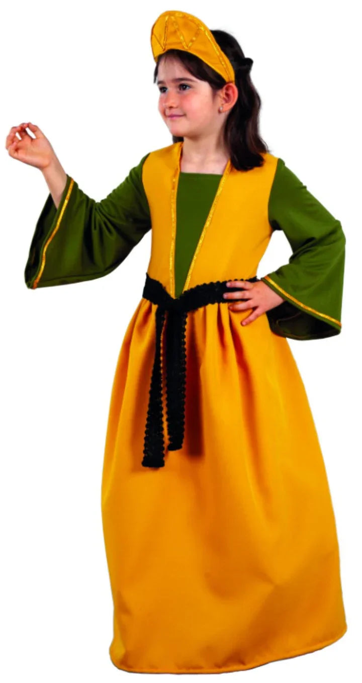 Disfraz de Reina Medieval Amarilla y Verde para Niña Princesas y Damas Medievales Fycar