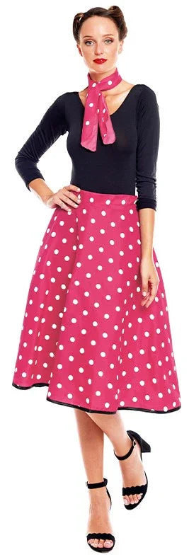Falda Años 50 Rosa con Lunares Blancos para Mujer Grease y Años 40 - 50 Partilandia