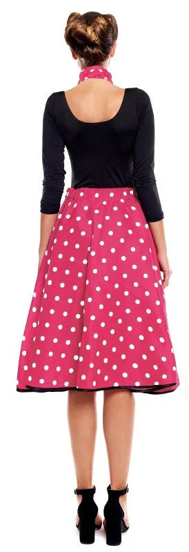 Falda Años 50 Rosa con Lunares Blancos para Mujer Grease y Años 40 - 50 Partilandia