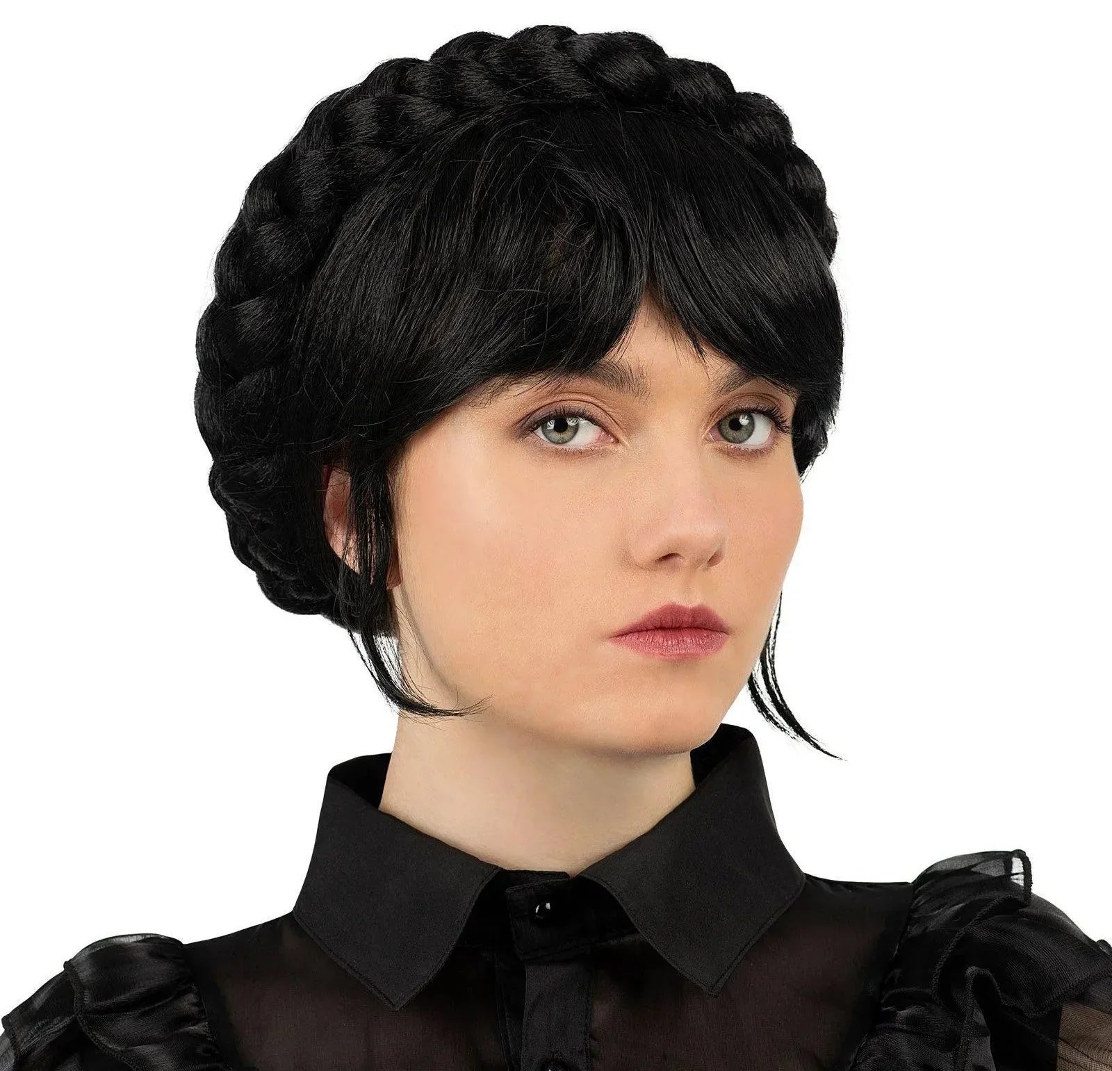 Peluca de Miércoles Addams con Trenza Corona Pelucas de Miércoles Addams Viving