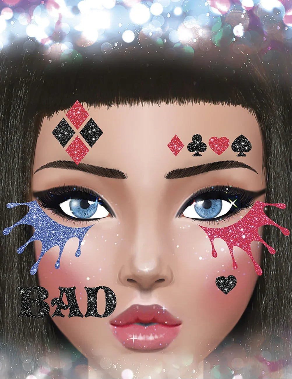 Maquillaje Adhesivo de Harley Villana con Purpurina Kits de Maquillaje Guirca