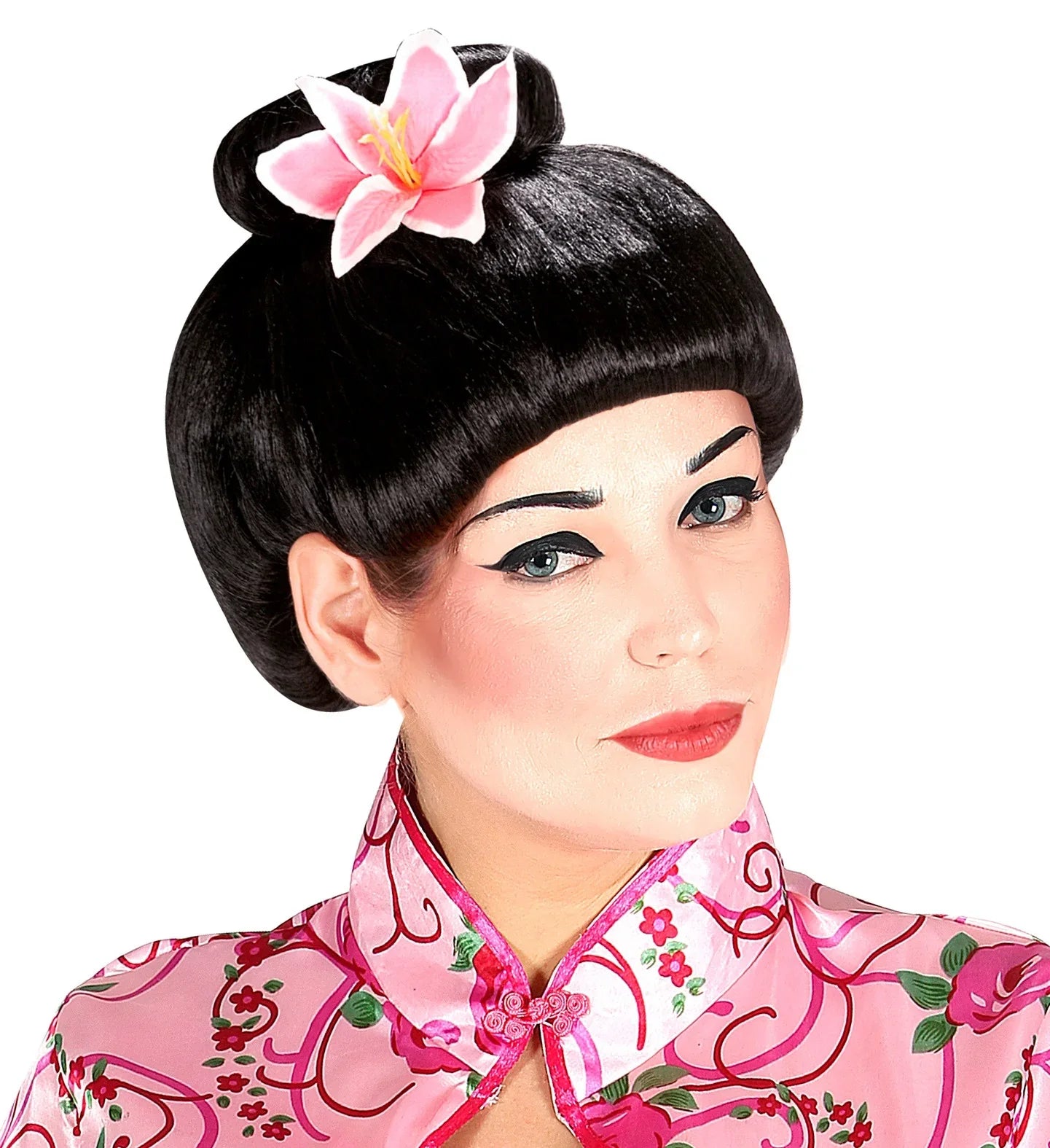Peluca de Geisha Morena con Flor COMPLEMENTOS Widmann