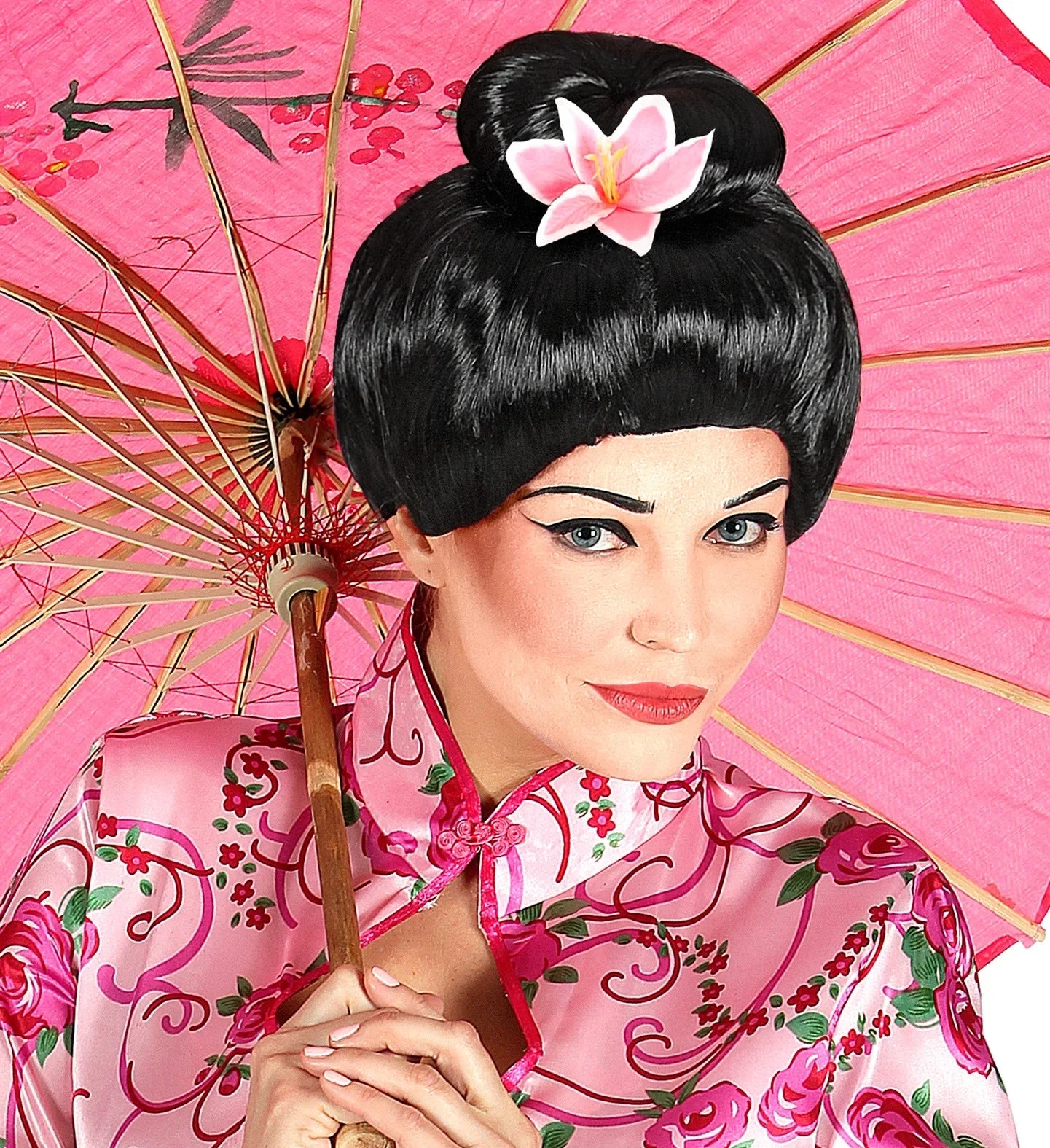 Peluca de Geisha Morena con Flor COMPLEMENTOS Widmann