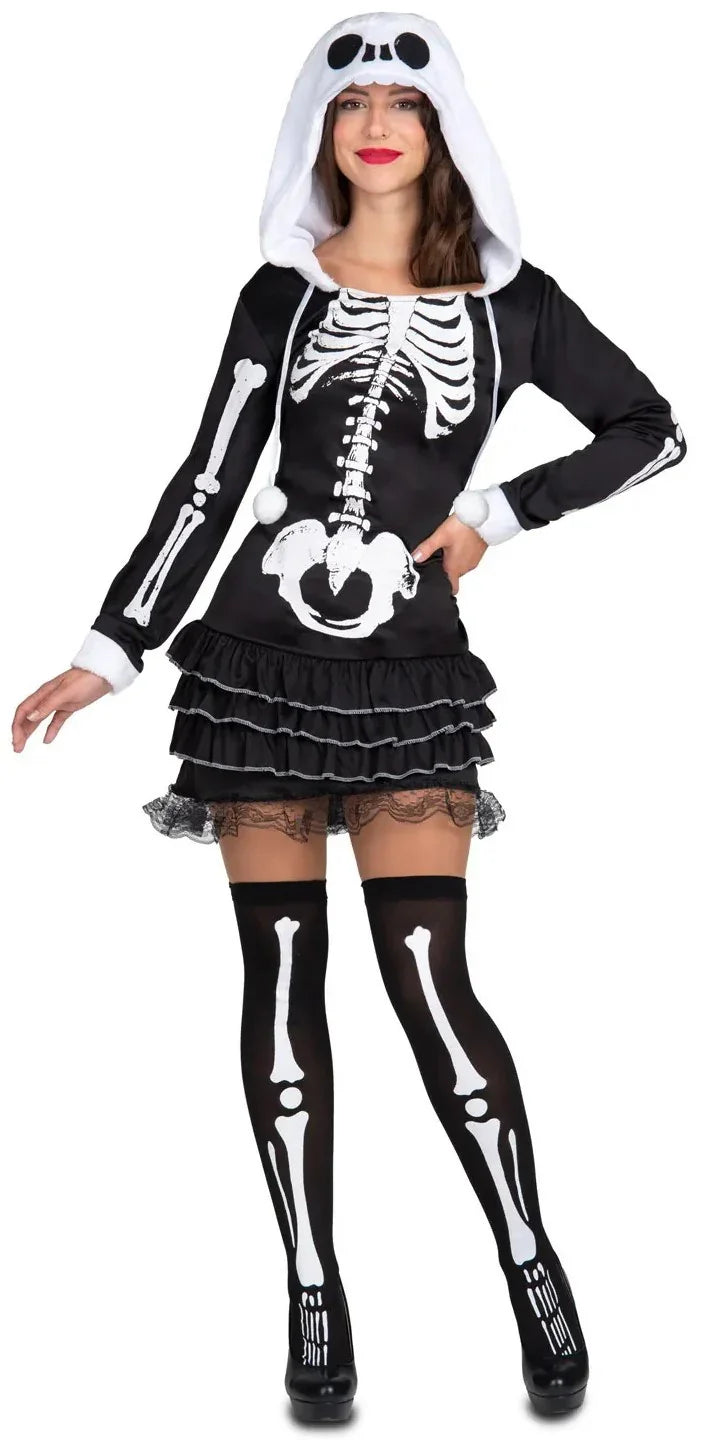Disfraz de Esqueleto con Capucha para Mujer Halloween Viving