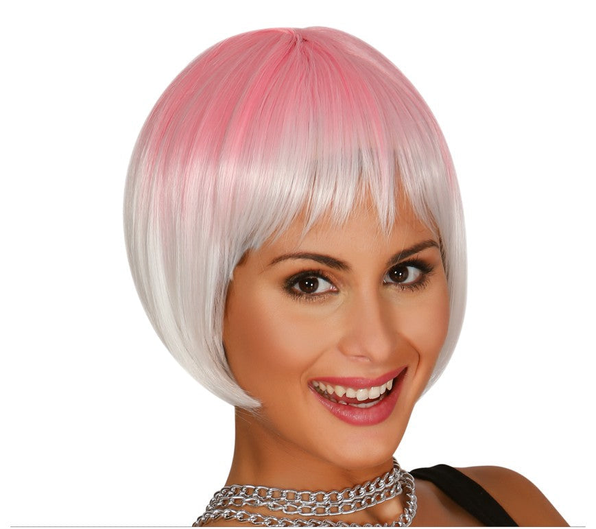 Peluca Melena Pelo Corto Rosa