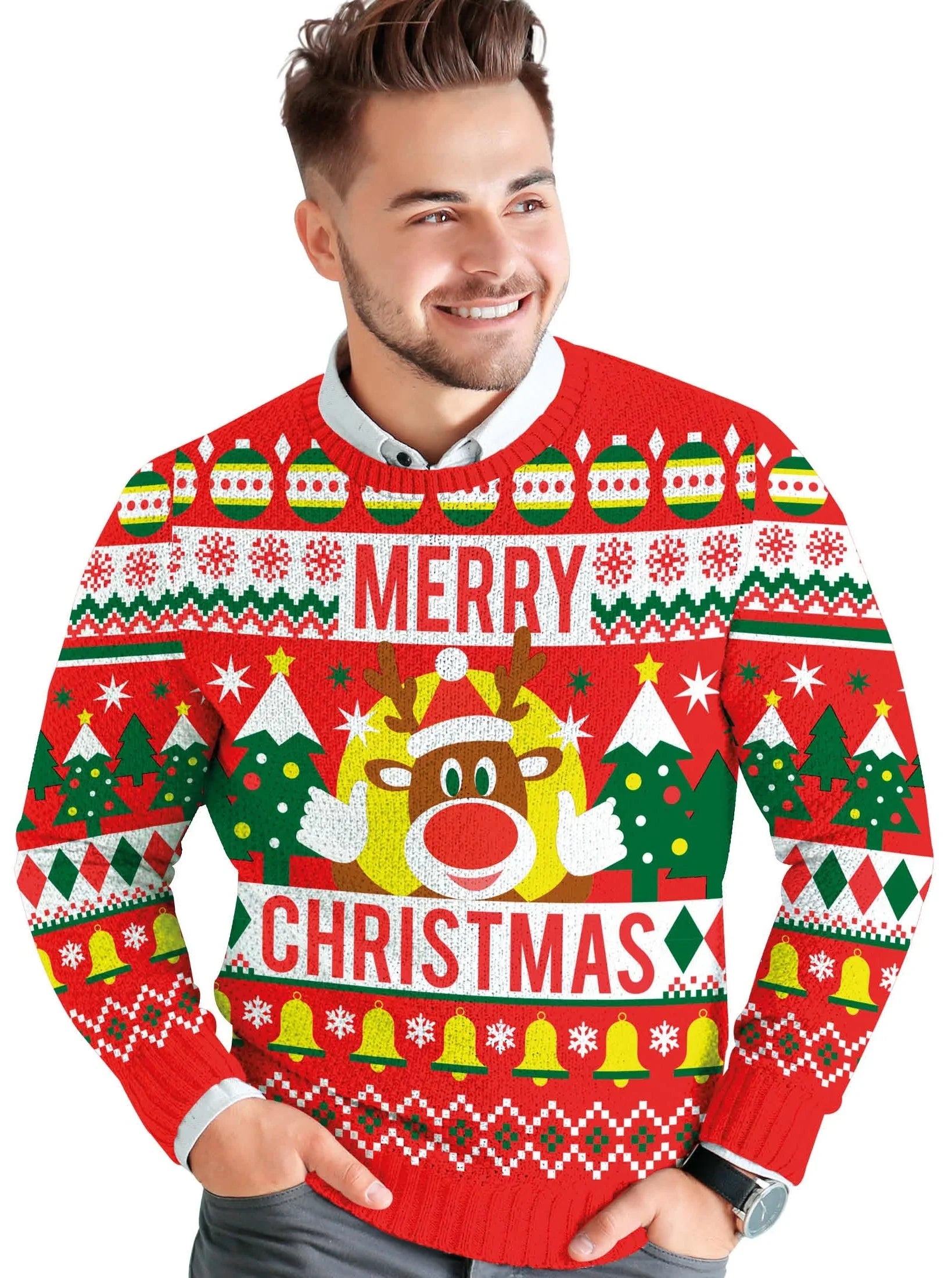 Jersey Navideño del Reno Rudolf para Hombre Jerseys Navideños Guirca