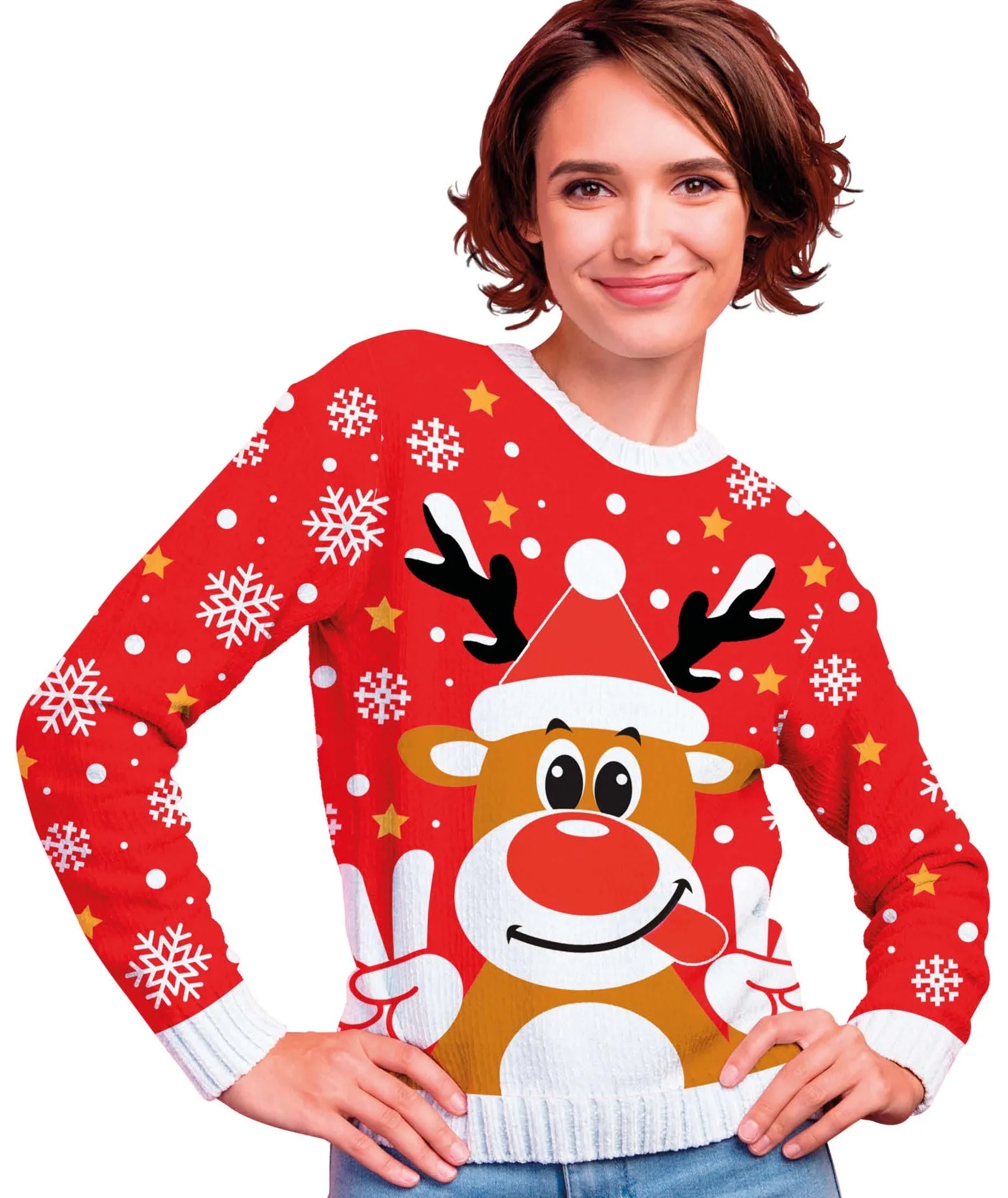 Jersey Reno Navideño Rojo para Mujer Jerseys Navideños Guirca