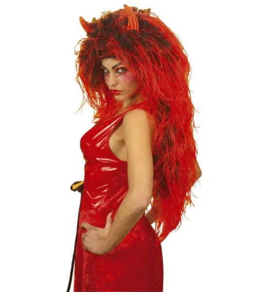 Peluca de Diablesa con Cuernos Larga COMPLEMENTOS Widmann
