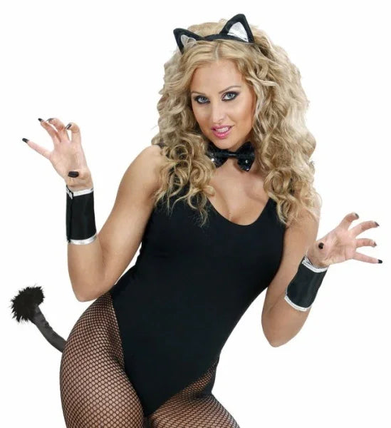 Set de gatita, orejitas, brazaletes rabo y pajarita de lentejuelas COMPLEMENTOS Widmann