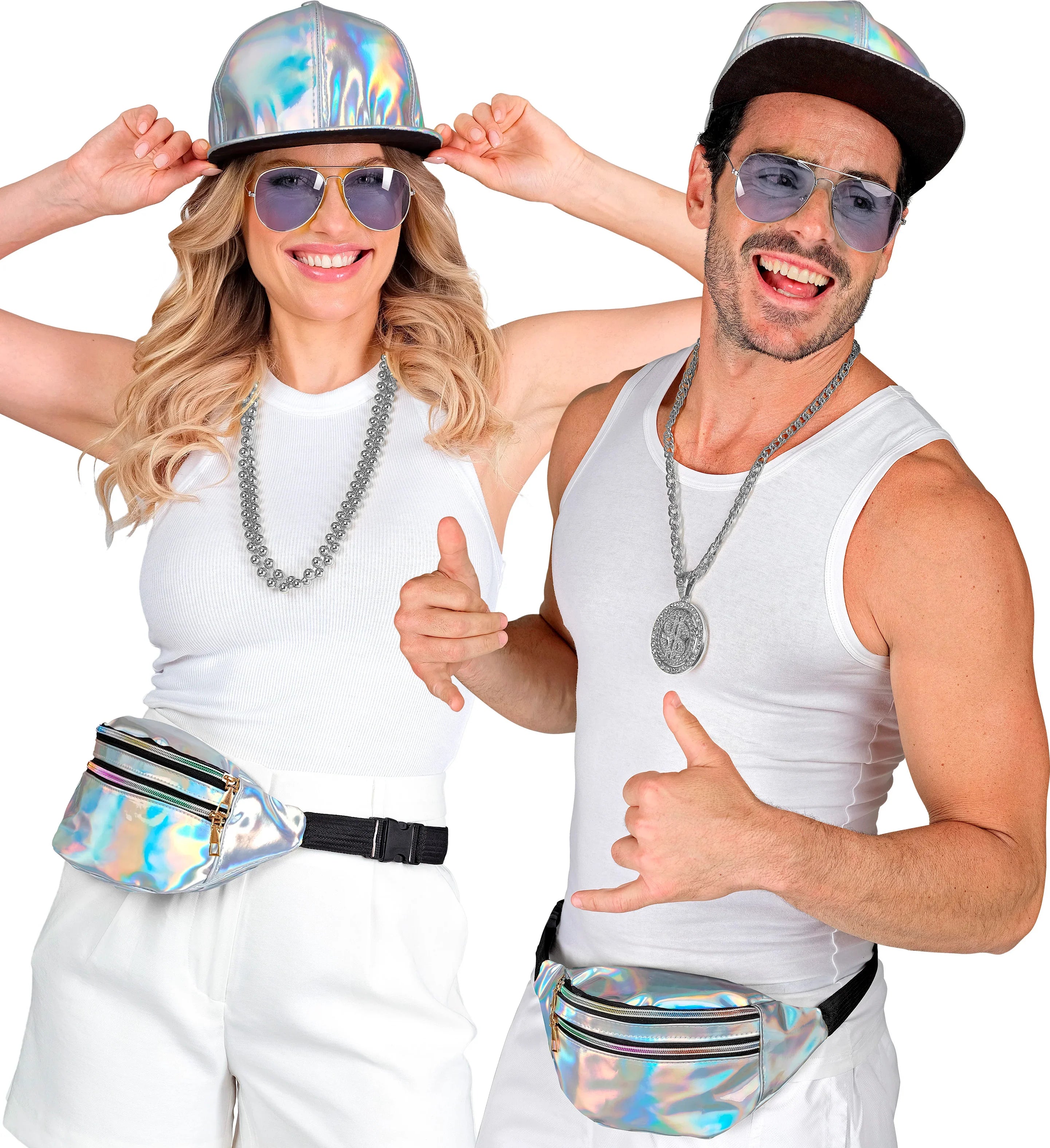 Riñonera Holográfica Años 80 Plateada Años 80 Widmann