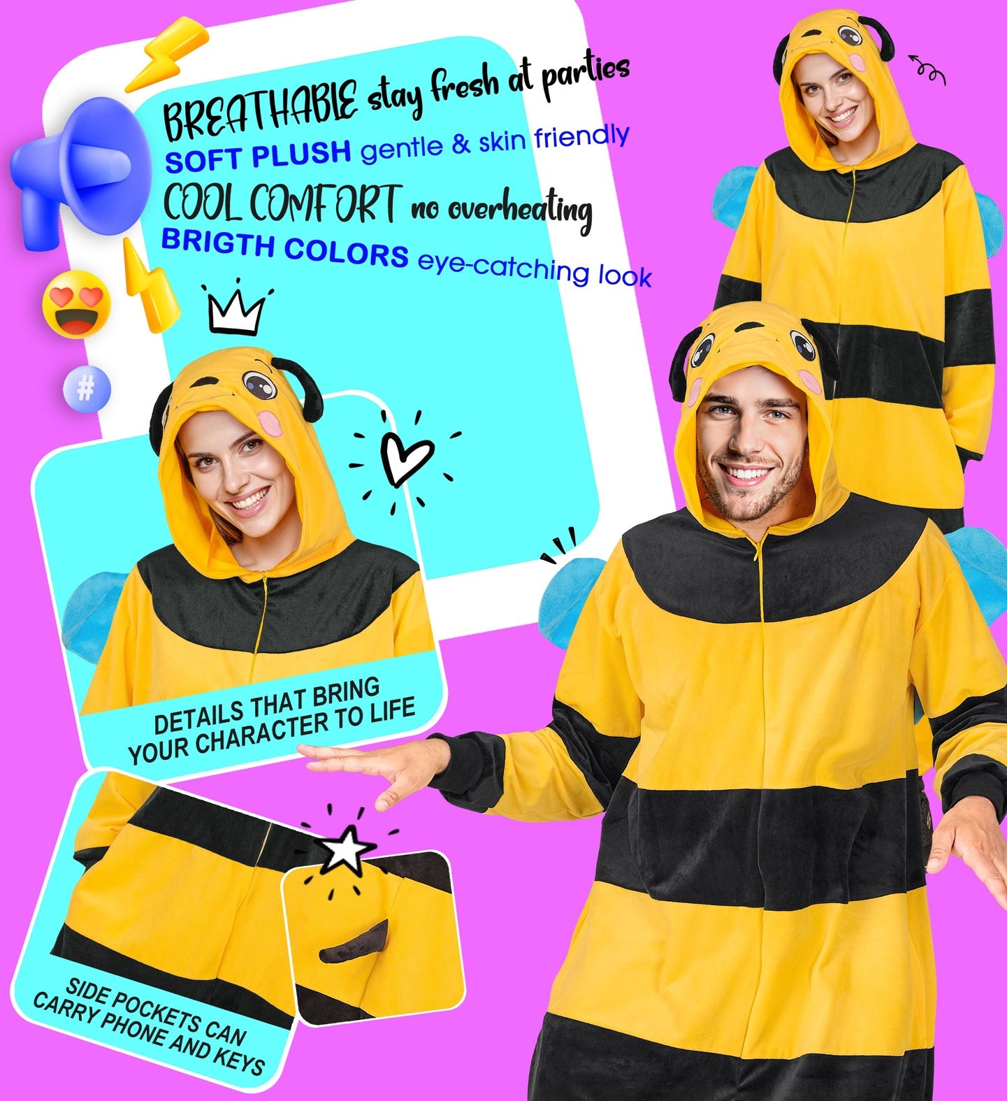 Disfraz de Abeja Pijama de Peluche para Adulto