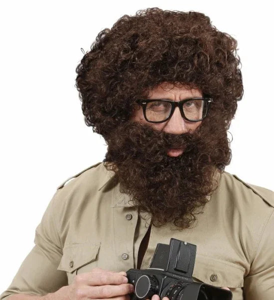 Peluca Castaña Rizosa con Barba Barbas y Bigotes Widmann