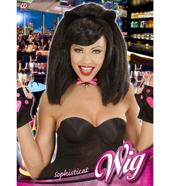 Peluca Morena con Orejas de Gato COMPLEMENTOS Widmann