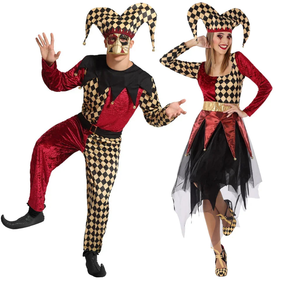 Disfraces en Pareja de Arlequines Dorados y Rojos Arlequines y Bufones Disfraces Simon