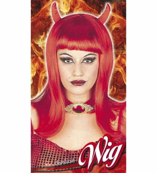 Peluca de Diabla Roja con Cuernos COMPLEMENTOS Widmann