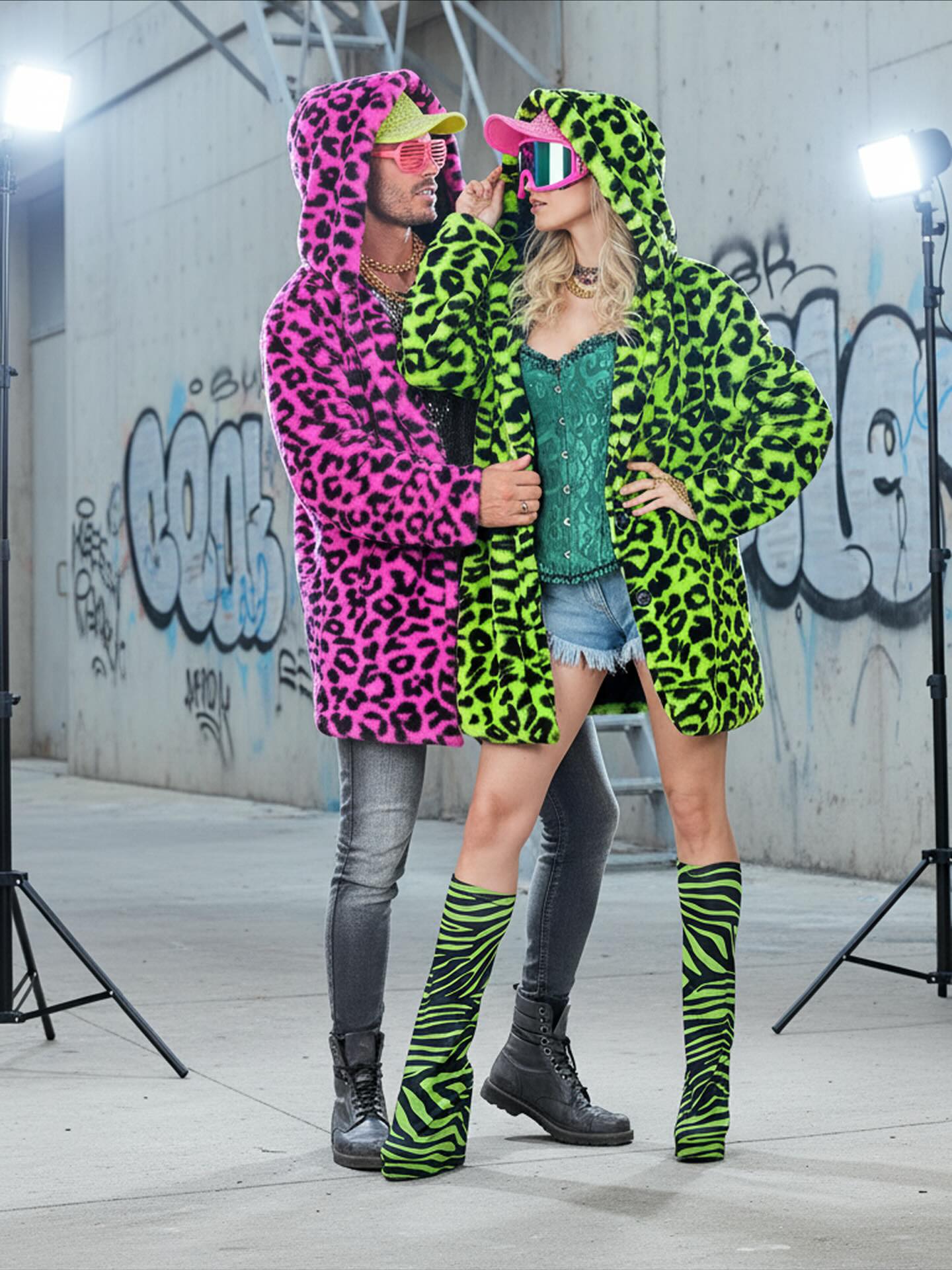 Chaqueta de Peluche de Leopardo Verde Neón para Adulto