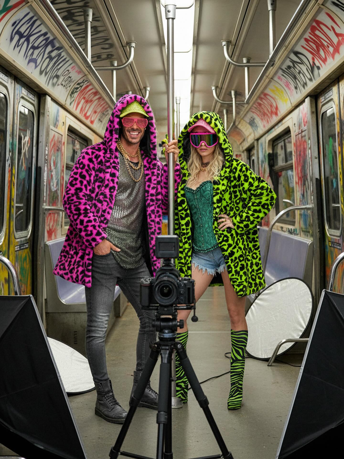 Chaqueta de Peluche de Leopardo Verde Neón para Adulto