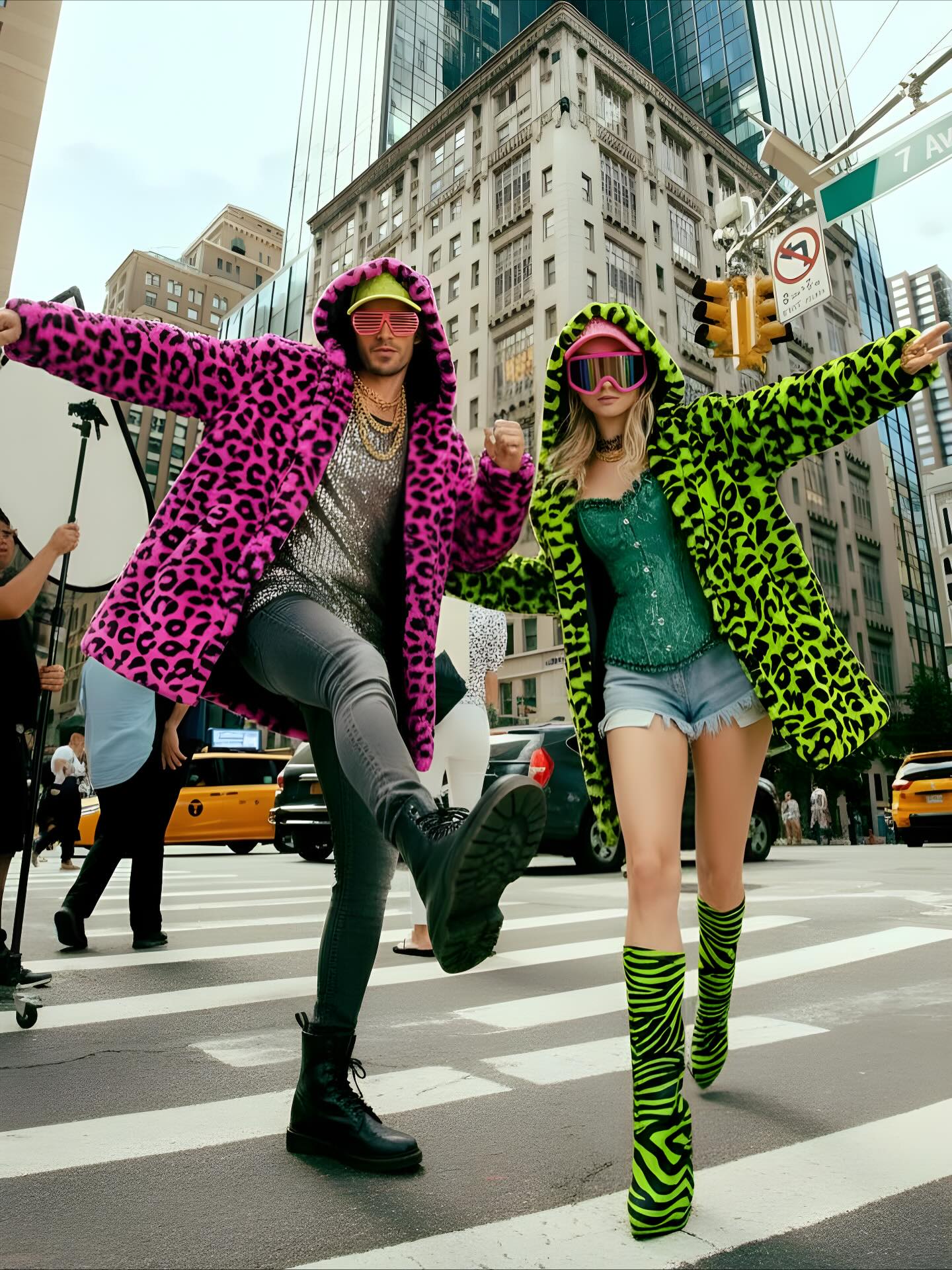Chaqueta de Peluche de Leopardo Verde Neón para Adulto