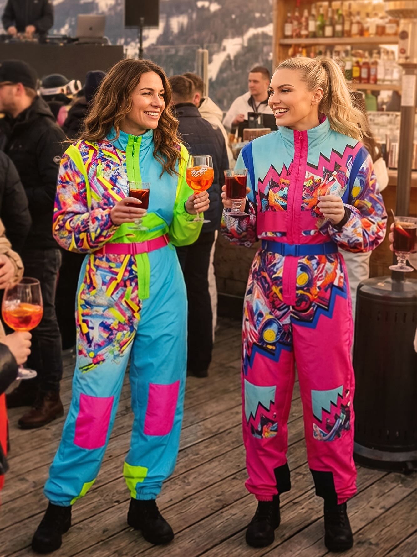 Disfraz de Esquiador Azul y Verde Neón para Adulto