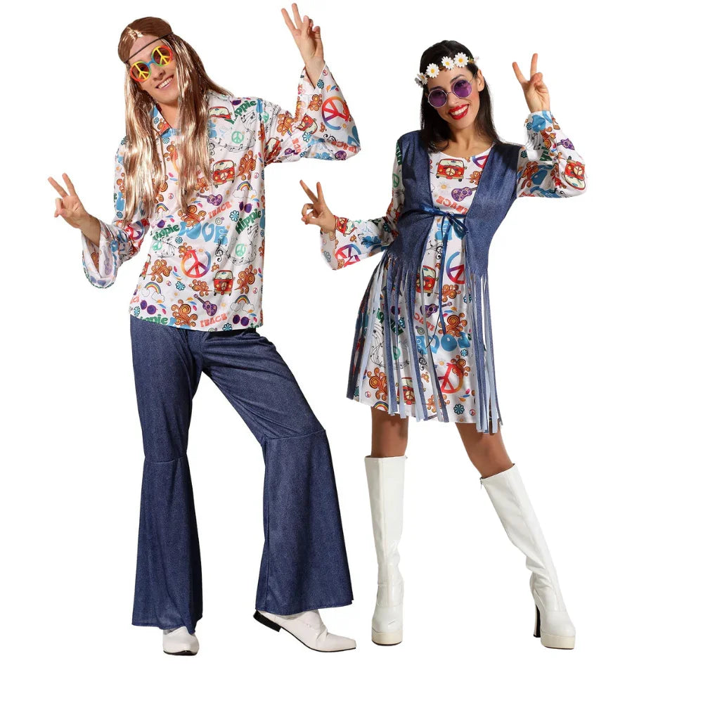 Disfraces en Pareja de Hippies Jeans Estampados Hippies Disfraces Simon