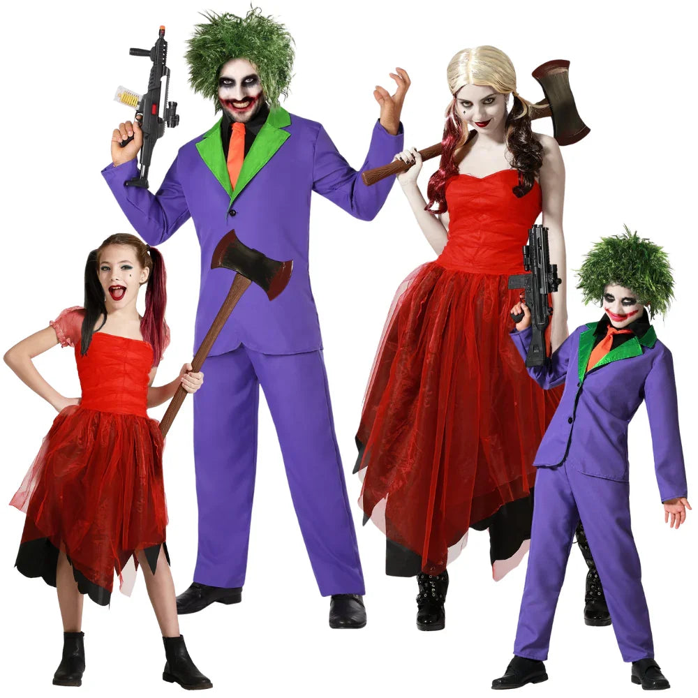 Disfraces para Grupo de Joker Morado y Harley Roja Superhéroe Disfraces Simon
