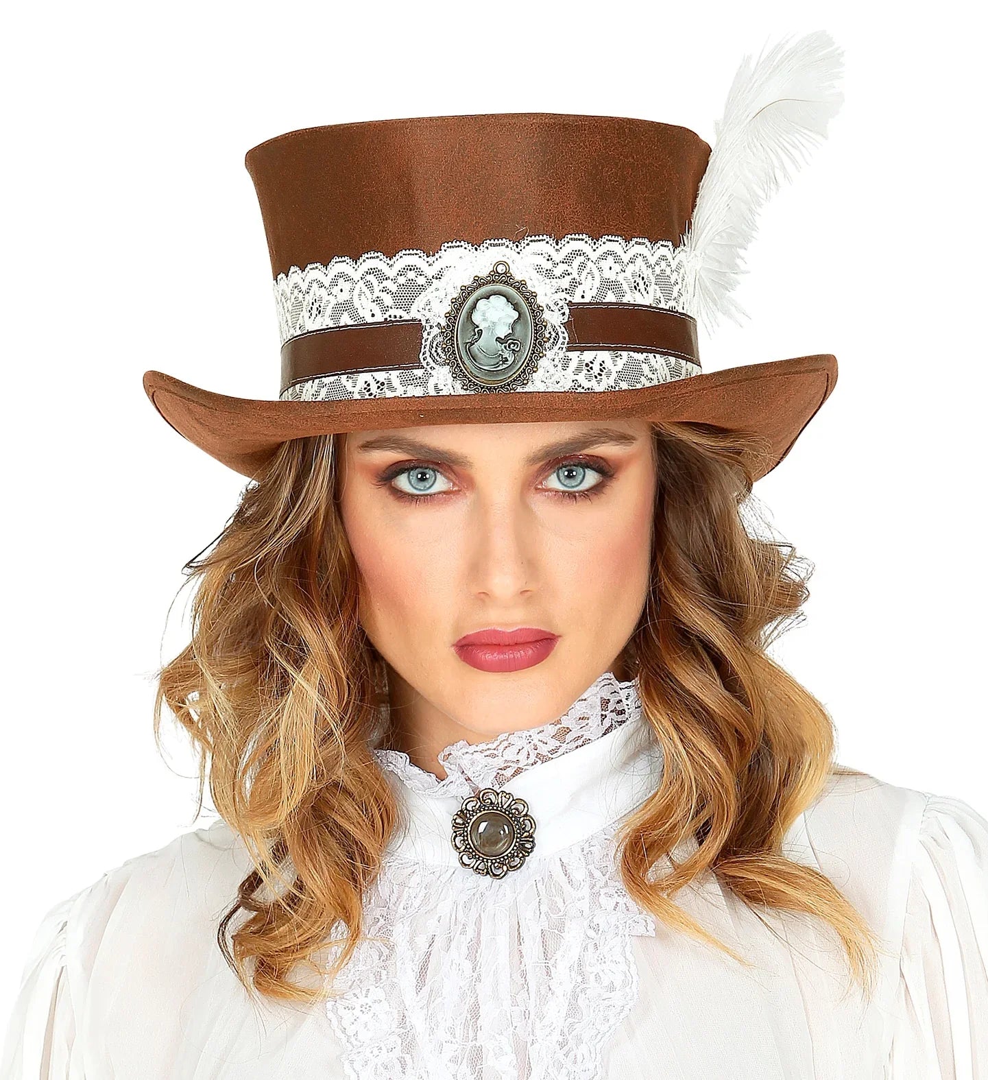 Sombrero Steampunk Efecto Cuero Marrón con Pluma Sombreros Steampunk Widmann