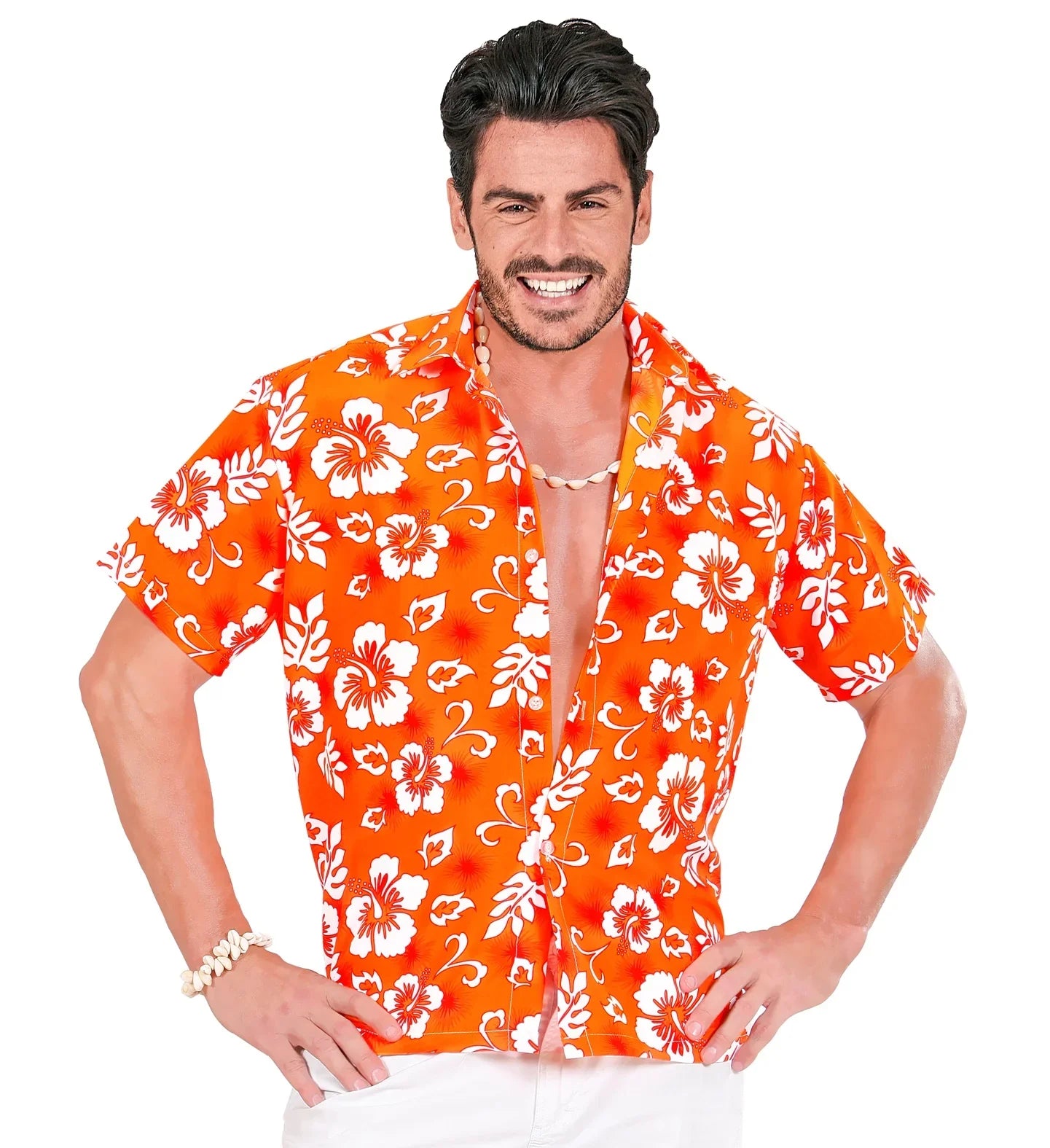 Camisa Hawaiana Naranja con Flores para Hombre Complementos Hawaianos Widmann