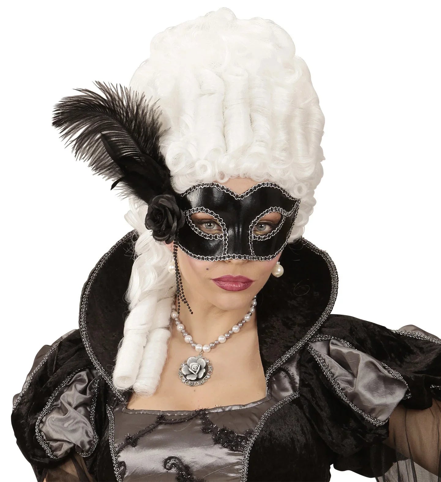 Antifaz negro con flor y plumas Antifaces Widmann