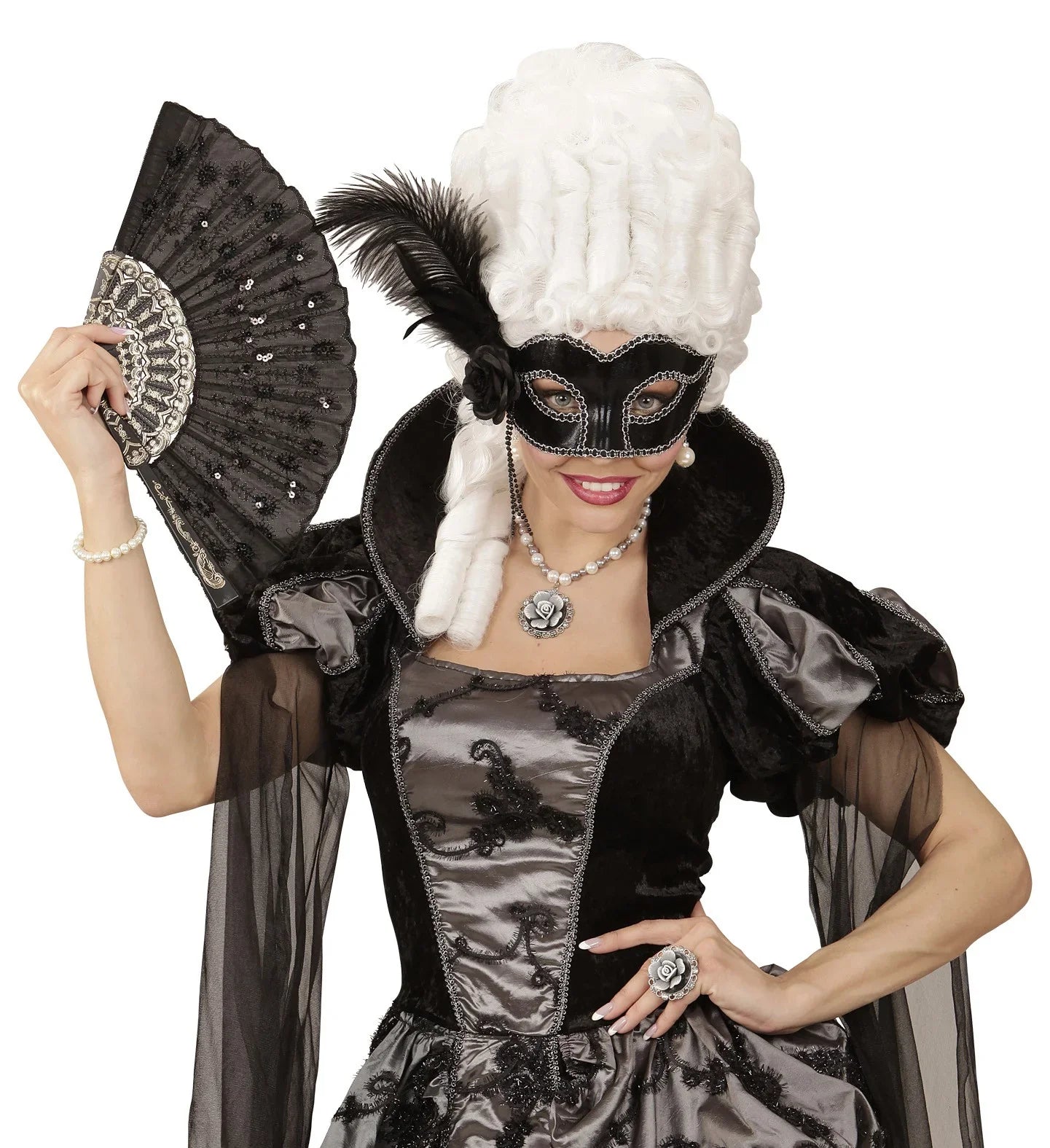 Antifaz negro con flor y plumas Antifaces Widmann