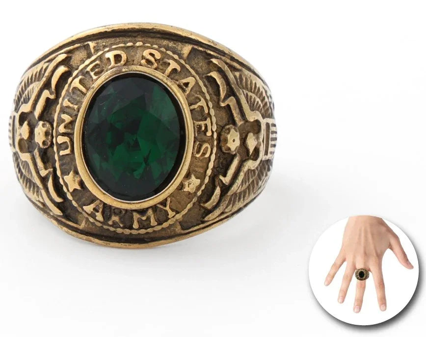 Anillo Dorado Metálico con Gema Verde Anillos Partilandia