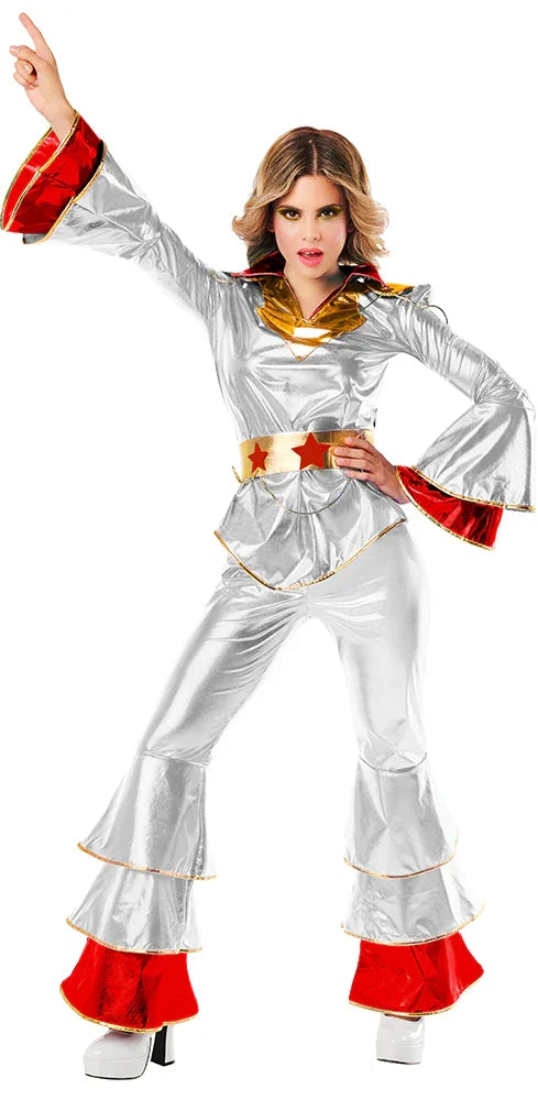 Disfraces para Grupo de Disco Años 70 Plateado y Rojo Discotequeros Disfraces Simon
