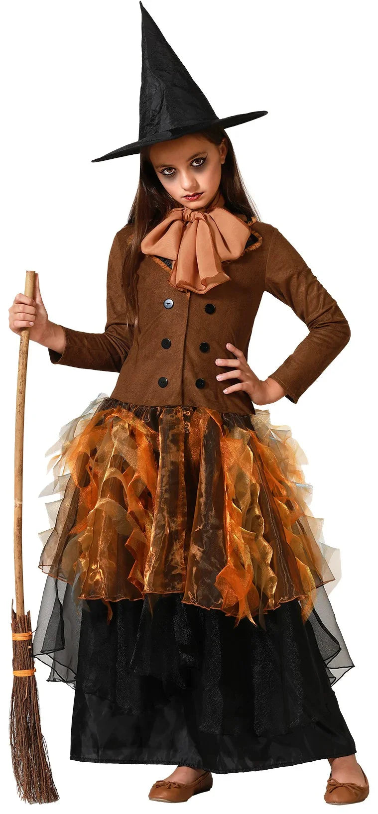 Disfraz de Bruja Elegante Marrón para Niña Brujas Atosa