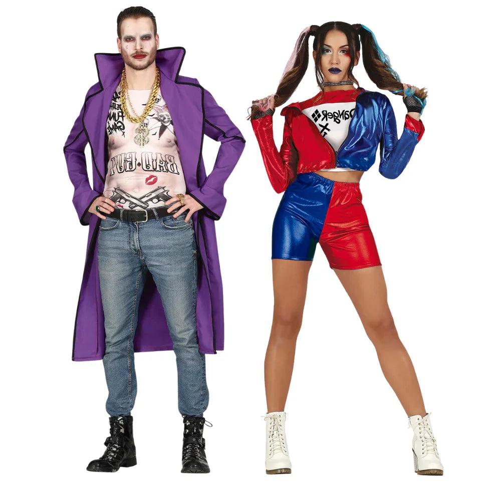 Disfraces en Pareja de Joker y Harley Villana Superhéroes Disfraces Simon