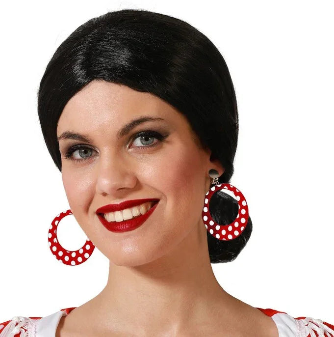 Pendientes de Flamenca Rojos con Lunares Blancos Complementos Sevillanas, Cordobeses y Toreros Atosa