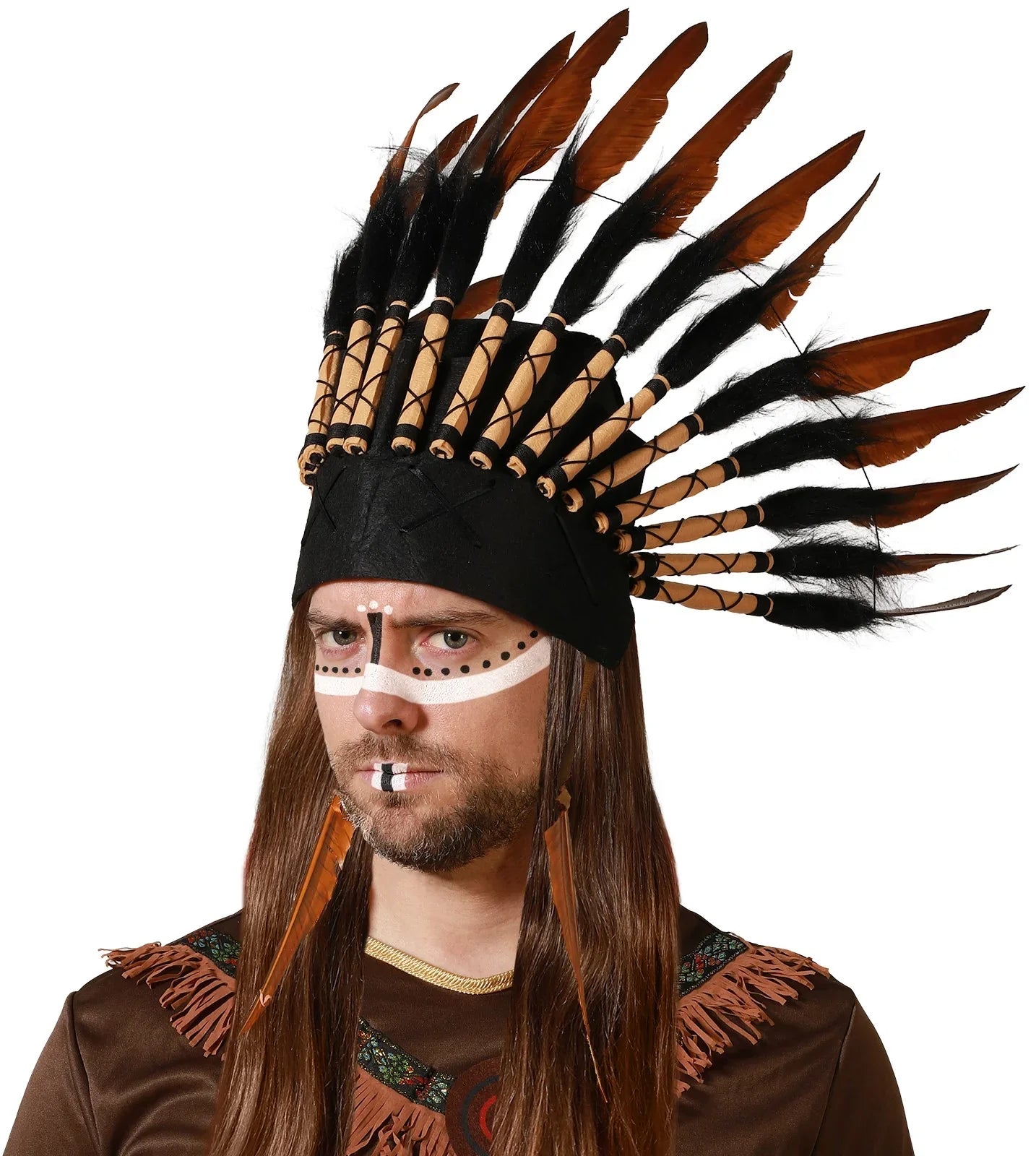 Penacho Indio de Plumas Marrones y Negras Penachos Indios Atosa