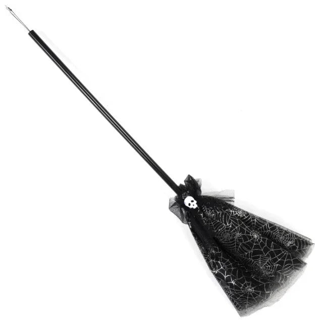 Escoba de Bruja Negra con Tul de Telarañas Escobas Partilandia