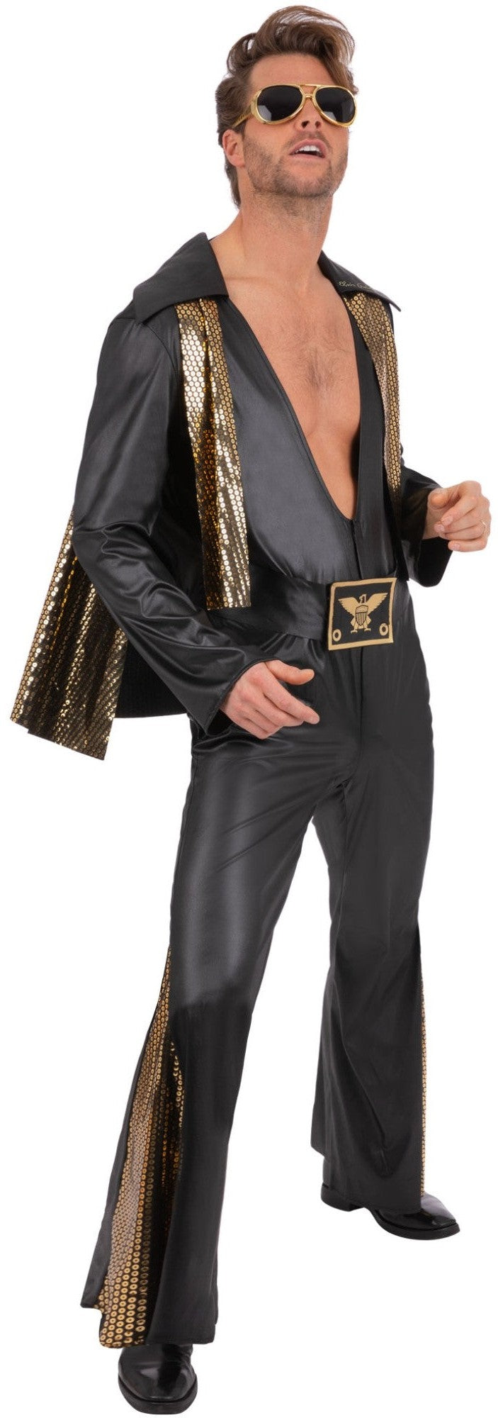 Disfraz de Elvis Negro Escotado para Hombre Elvis Smiffys