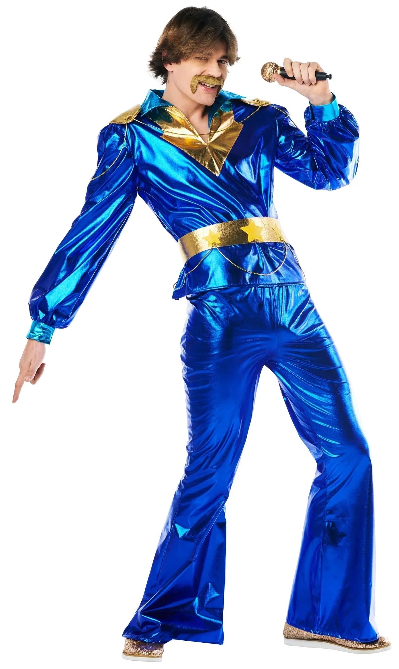 Disfraces en Pareja de Disco Años 70 Azul y Dorado Disco Disfraces Simon