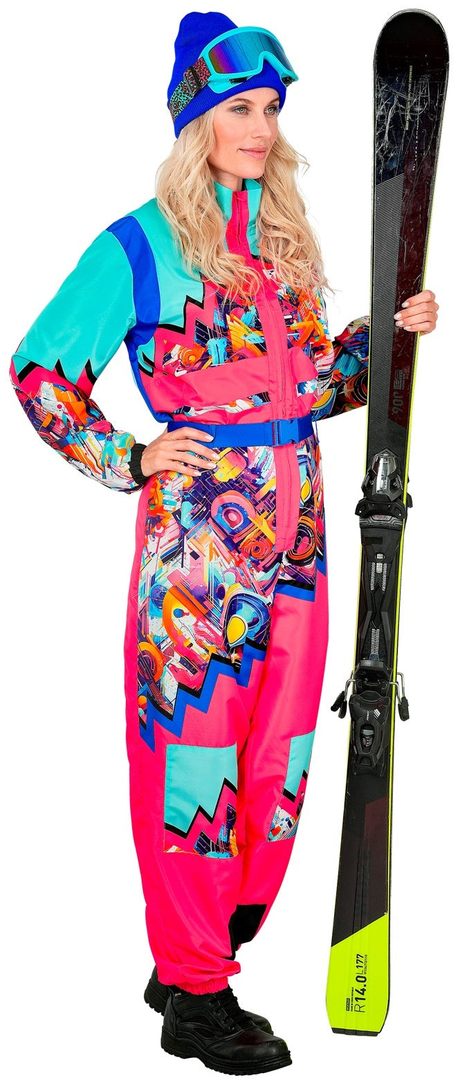 Costumi da Sciatore in Coppia Rosa e Blu Neon