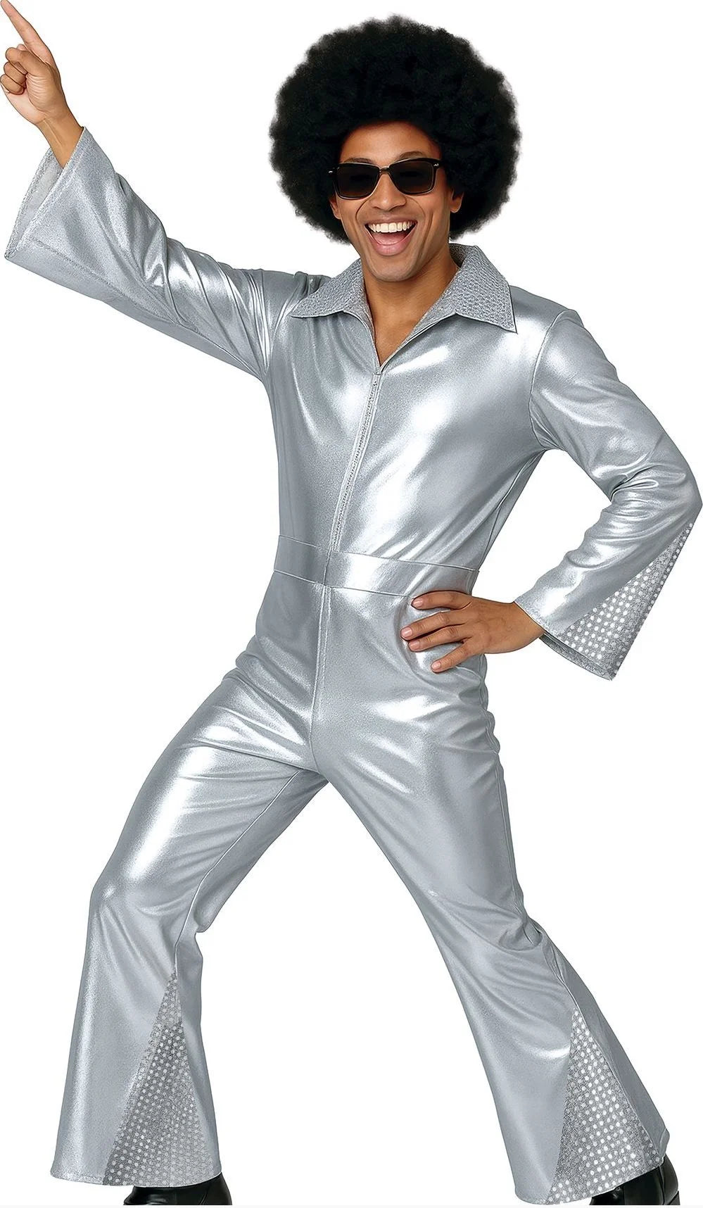 Costumi in coppia in stile disco anni '70, color argento