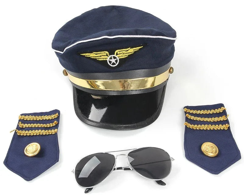 Kit de Piloto de Avión con Gorra, Gafas y Hombreras Pilotos y Aviadores Partilandia